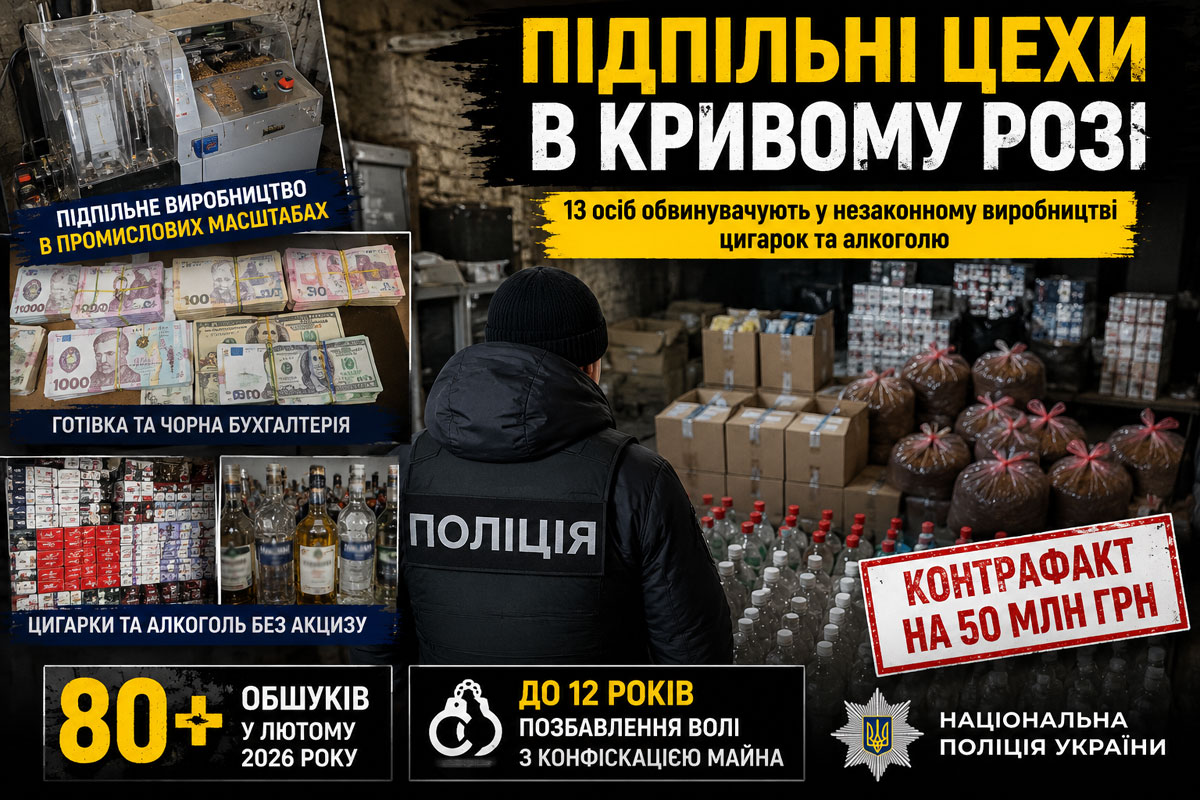 В Кривом Роге будут судить 13 участников подпольной сети по производству сигарет и алкоголя: изъята продукция более чем на 50 миллионов гривен В Кривом Роге будут судить 13 участников подпольной сети по производству сигарет и алкоголя: изъята продукция более чем на 50 миллионов гривен