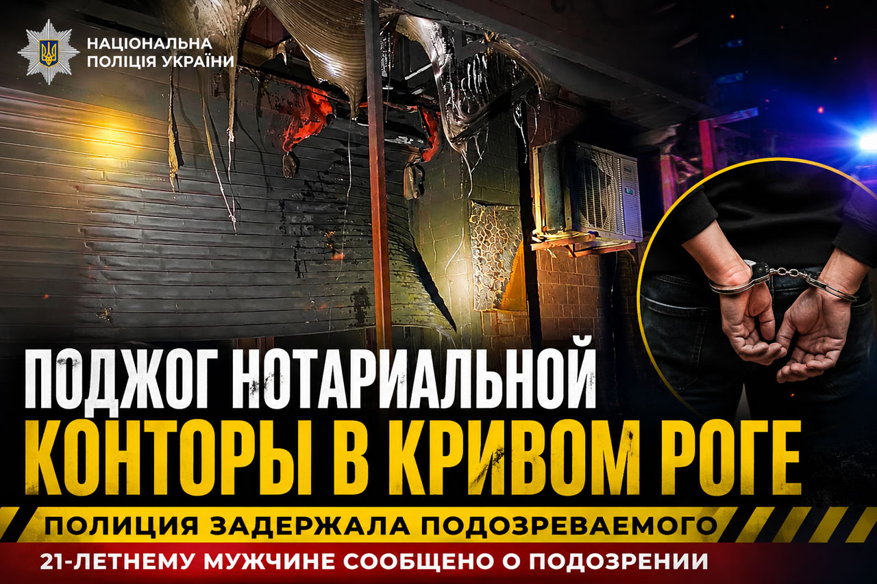 В Кривом Роге задержали 21-летнего подозреваемого в поджоге нотариальной конторы: здание повреждено огнем В Кривом Роге задержали 21-летнего подозреваемого в поджоге нотариальной конторы: здание повреждено огнем