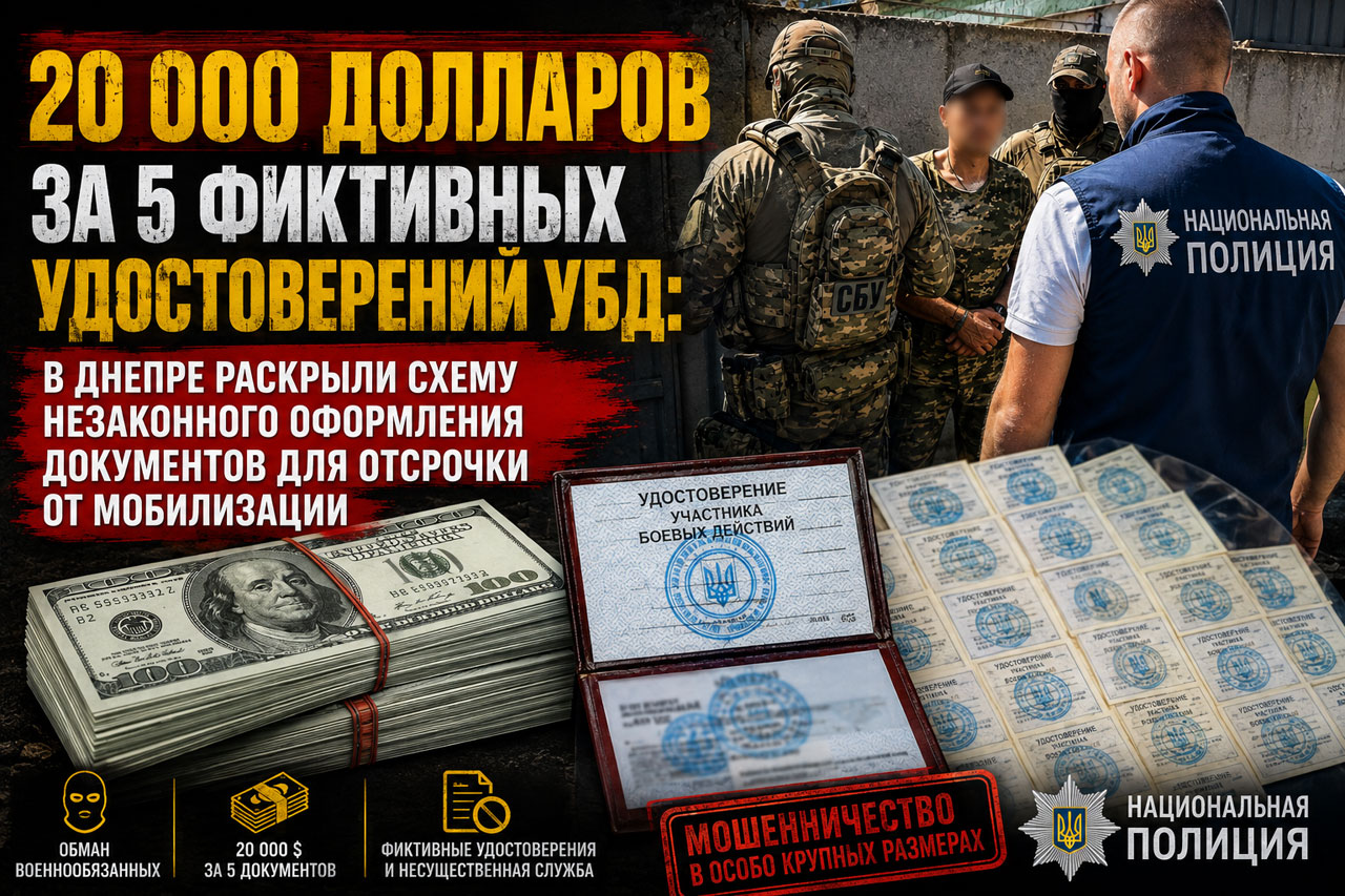 В Днепре за 20 тысяч долларов обещали оформить фиктивную отсрочку и удостоверения УБД: полиция раскрыла схему В Днепре за 20 тысяч долларов обещали оформить фиктивную отсрочку и удостоверения УБД: полиция раскрыла схему