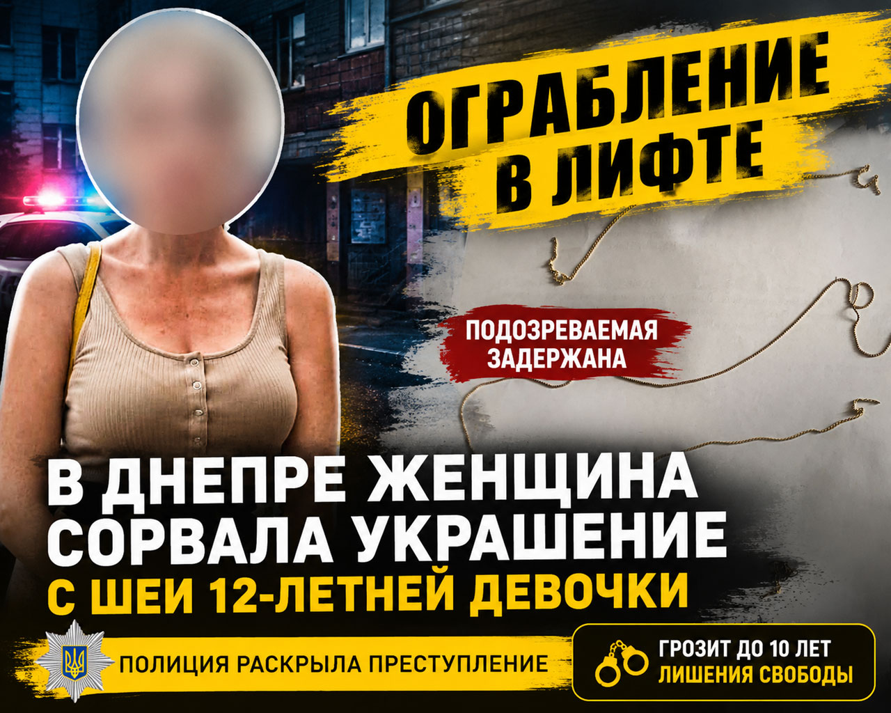 В Днепре задержали женщину, подозреваемую в ограблении 12-летней девочки в лифте В Днепре задержали женщину, подозреваемую в ограблении 12-летней девочки в лифте