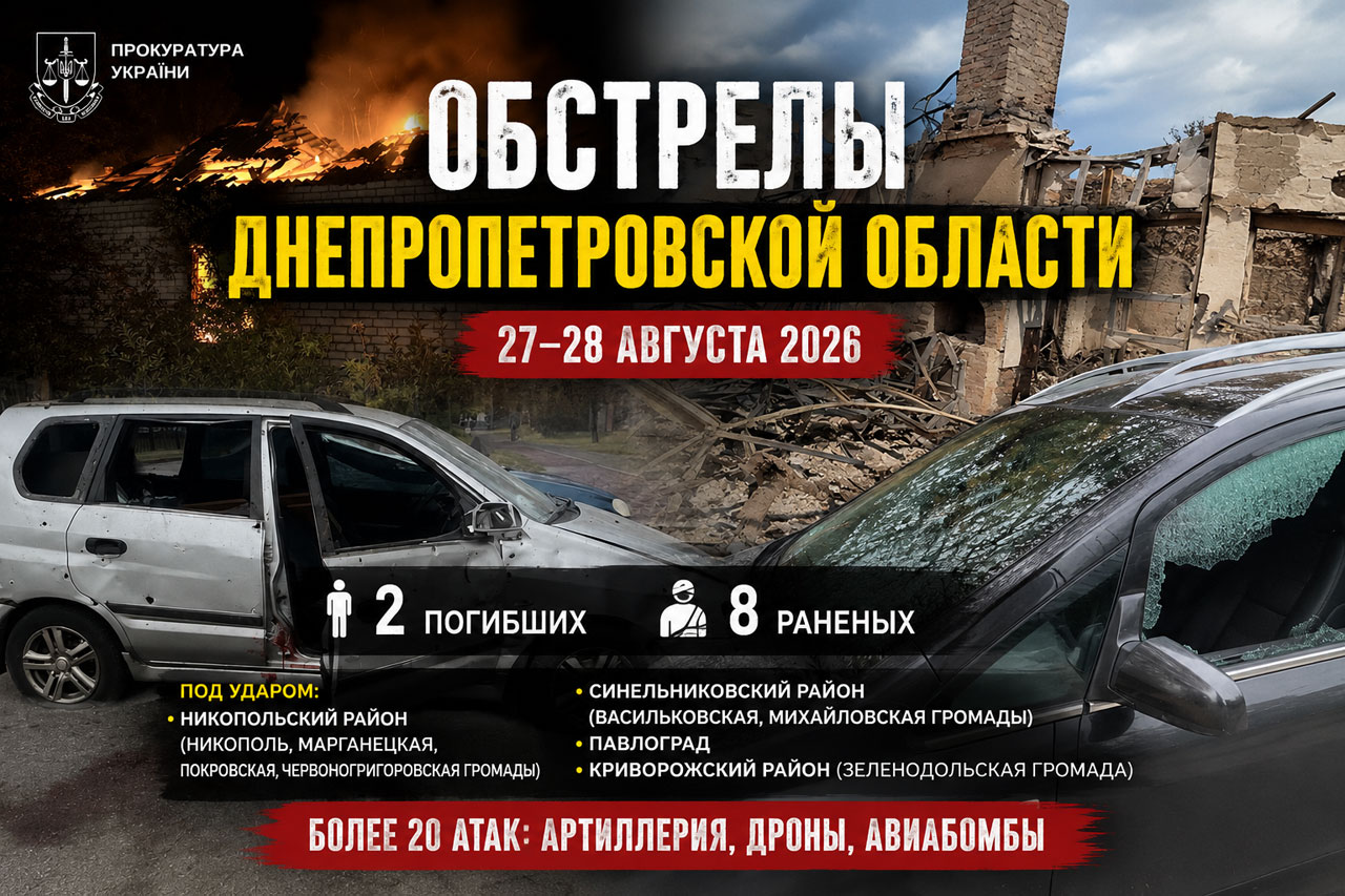 Обстрелы Днепропетровской области за сутки: двое погибших, восемь раненых и более 20 атак — подробная хроника 27–28 августа 2026 Обстрелы Днепропетровской области за сутки: двое погибших, восемь раненых и более 20 атак — подробная хроника 27–28 августа 2026