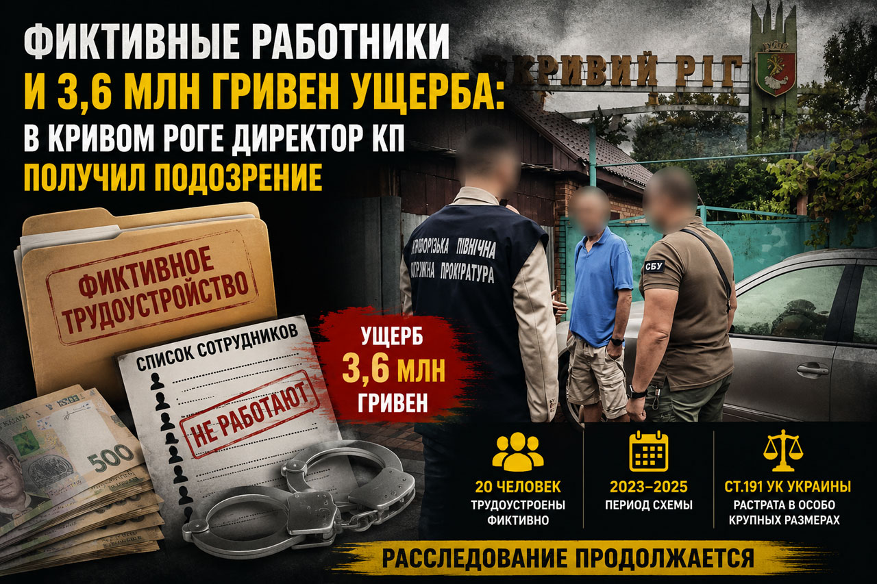 Фиктивные работники и 3,6 млн гривен ущерба: в Кривом Роге директор коммунального предприятия получил подозрение Фиктивные работники и 3,6 млн гривен ущерба: в Кривом Роге директор коммунального предприятия получил подозрение