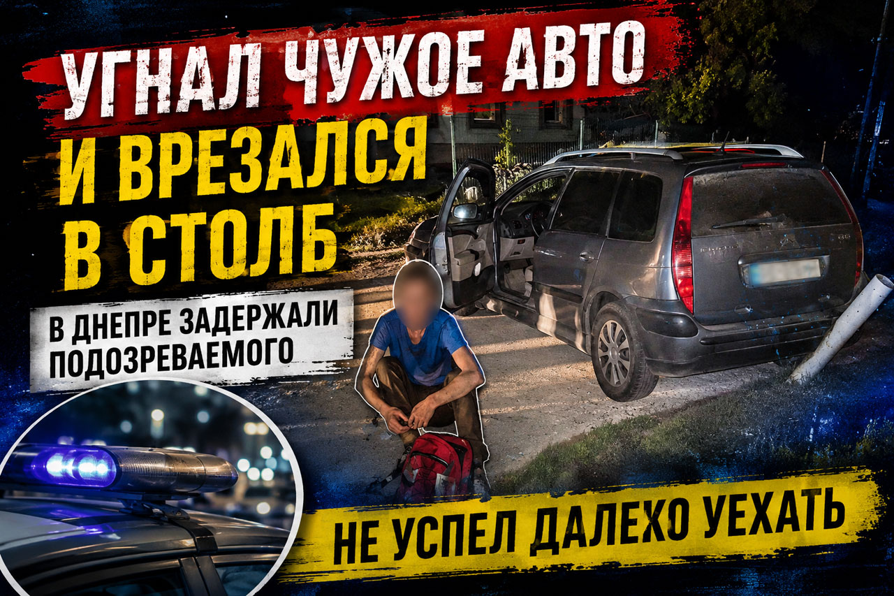 В Днепре мужчина угнал чужой автомобиль и почти сразу врезался в столб: его задержал сам владелец В Днепре мужчина угнал чужой автомобиль и почти сразу врезался в столб: его задержал сам владелец