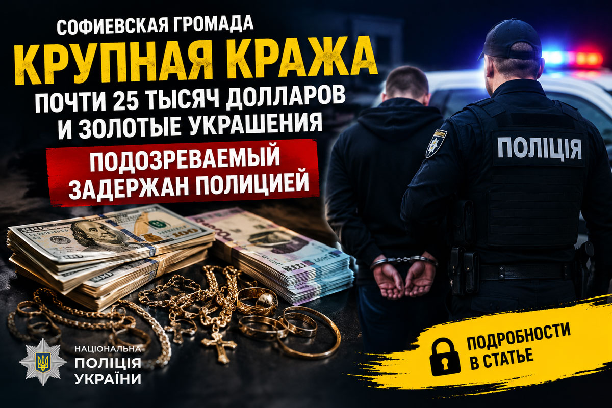 В Софиевской громаде задержали мужчину по подозрению в крупной краже денег и золотых украшений В Софиевской громаде задержали мужчину по подозрению в крупной краже денег и золотых украшений