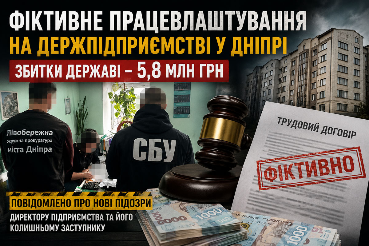 В Днепре расследуют масштабную схему фиктивного трудоустройства на госпредприятии: ущерб превысил 5,8 млн гривен В Днепре расследуют масштабную схему фиктивного трудоустройства на госпредприятии: ущерб превысил 5,8 млн гривен