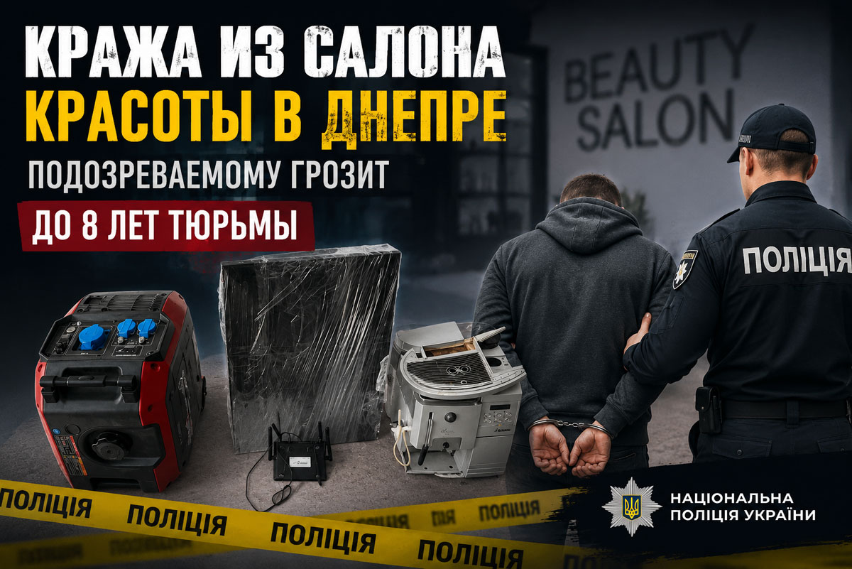 В Днепре раскрыли кражу из салона красоты: подозреваемому грозит до восьми лет лишения свободы В Днепре раскрыли кражу из салона красоты: подозреваемому грозит до восьми лет лишения свободы