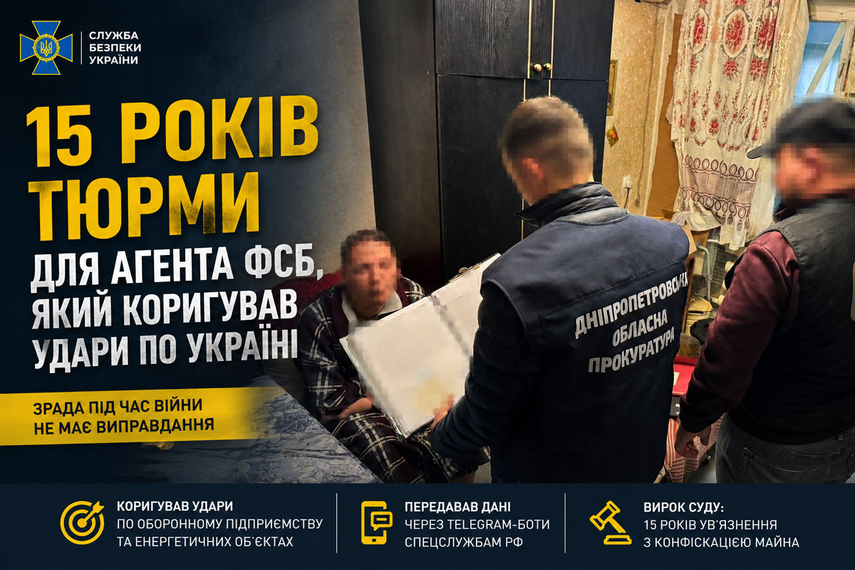 На Днепропетровщине осудили агента ФСБ: корректировал удары по оборонному предприятию и энергетике На Днепропетровщине осудили агента ФСБ: корректировал удары по оборонному предприятию и энергетике