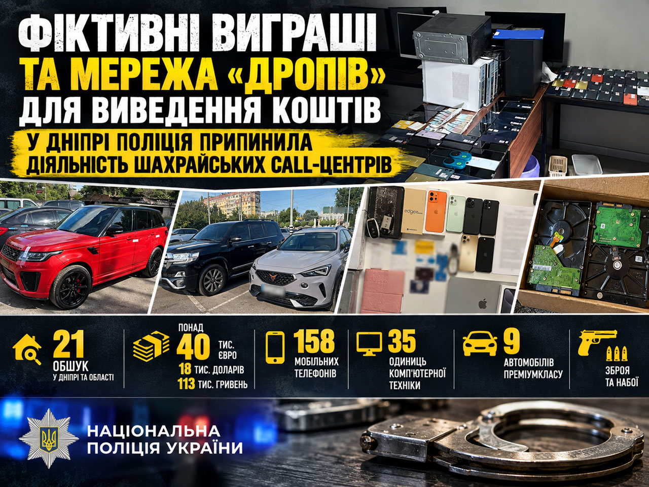 В Днепре разоблачили сеть мошеннических call-центров: деньги выводили через «дропов» и криптовалюту В Днепре разоблачили сеть мошеннических call-центров: деньги выводили через «дропов» и криптовалюту