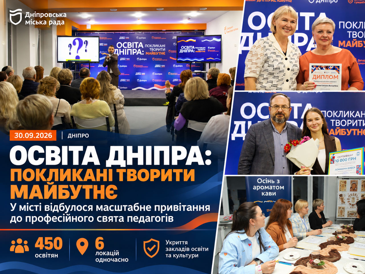«Призваны создавать будущее»: в Днепре 450 педагогов одновременно собрались на шести площадках «Призваны создавать будущее»: в Днепре 450 педагогов одновременно собрались на шести площадках
