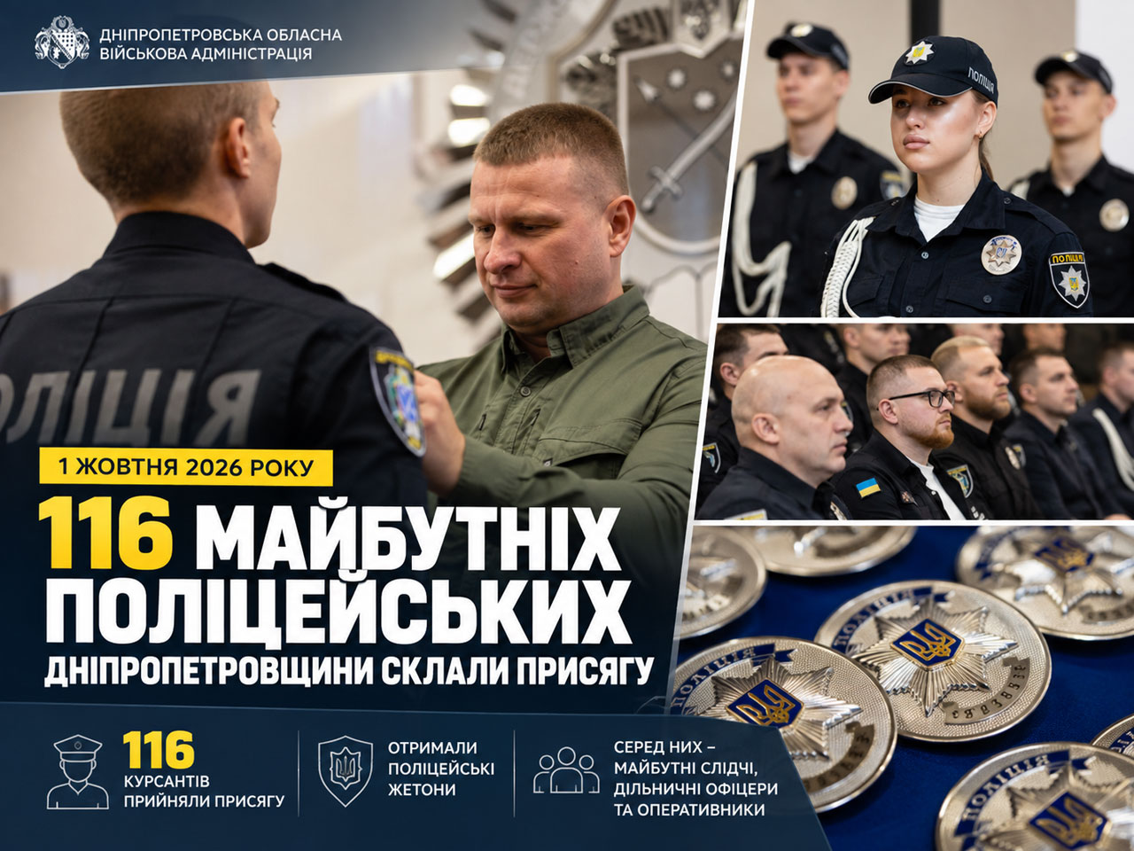 116 будущих полицейских Днепропетровщины приняли присягу в Днепре 116 будущих полицейских Днепропетровщины приняли присягу в Днепре