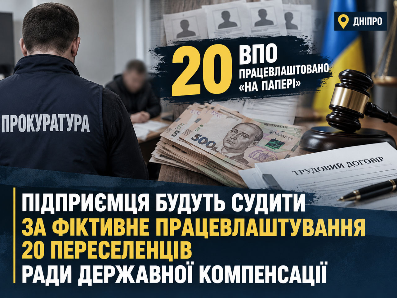 В Днепре предпринимателя будут судить за фиктивное трудоустройство 20 переселенцев ради государственных выплат В Днепре предпринимателя будут судить за фиктивное трудоустройство 20 переселенцев ради государственных выплат