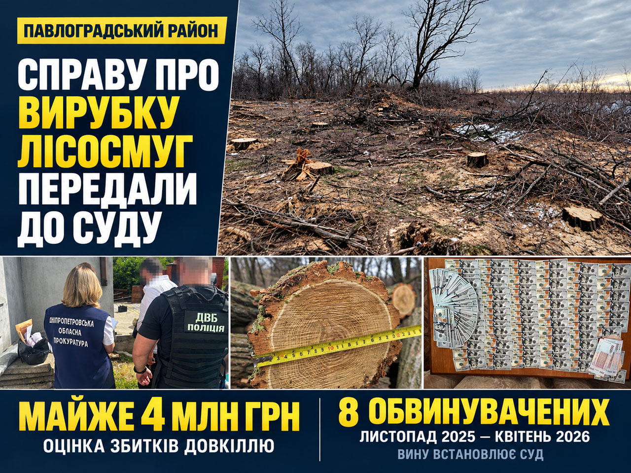 Дело о незаконной вырубке лесополос в Павлоградском районе передали в суд: ущерб оценили почти в 4 млн гривен Дело о незаконной вырубке лесополос в Павлоградском районе передали в суд: ущерб оценили почти в 4 млн гривен