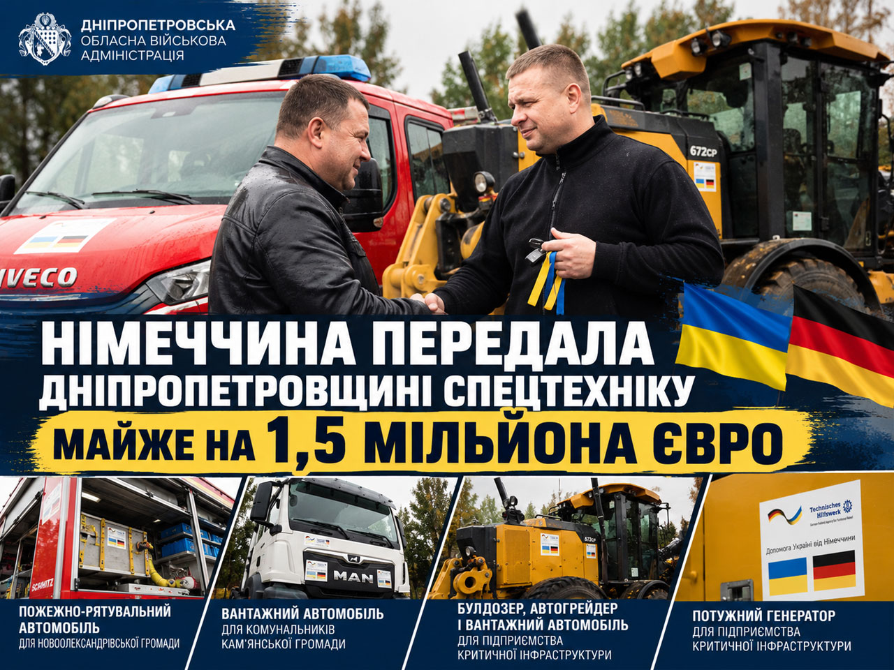 Германия передала Днепропетровской области спецтехнику почти на 1,5 млн евро: кто получил помощь Германия передала Днепропетровской области спецтехнику почти на 1,5 млн евро: кто получил помощь