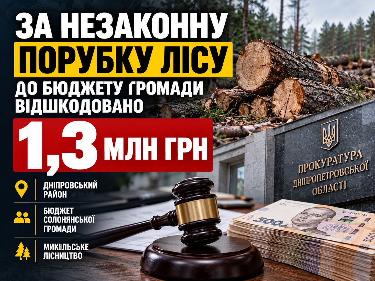 Почти 1,3 млн гривен взыскали за незаконную вырубку леса в Днепропетровской области Почти 1,3 млн гривен взыскали за незаконную вырубку леса в Днепропетровской области