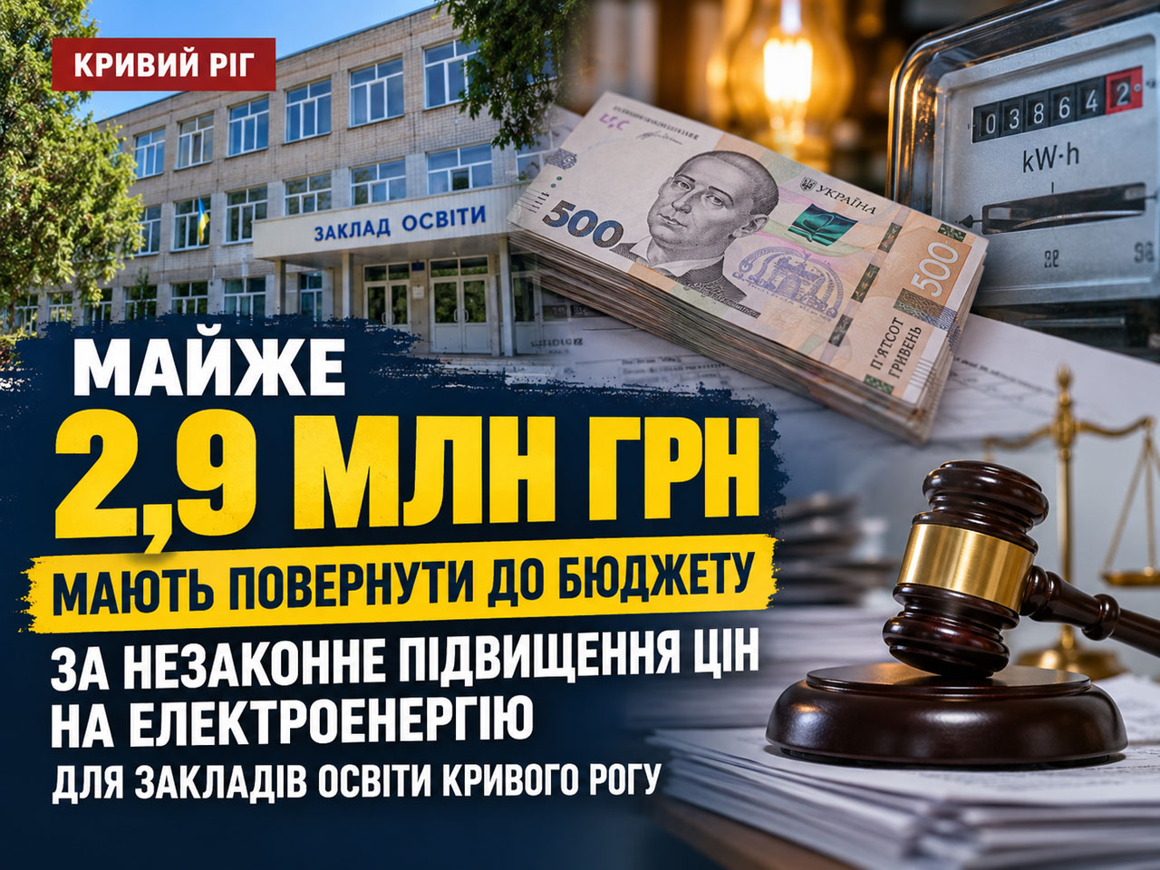 Почти 2,9 млн гривен должны вернуть в бюджет Кривого Рога из-за завышения стоимости электроэнергии для школ Почти 2,9 млн гривен должны вернуть в бюджет Кривого Рога из-за завышения стоимости электроэнергии для школ