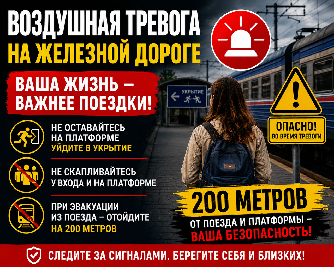Во время воздушной тревоги на железной дороге нельзя оставаться на платформе: пассажиров Днепропетровщины предупредили о правилах безопасности Во время воздушной тревоги на железной дороге нельзя оставаться на платформе: пассажиров Днепропетровщины предупредили о правилах безопасности