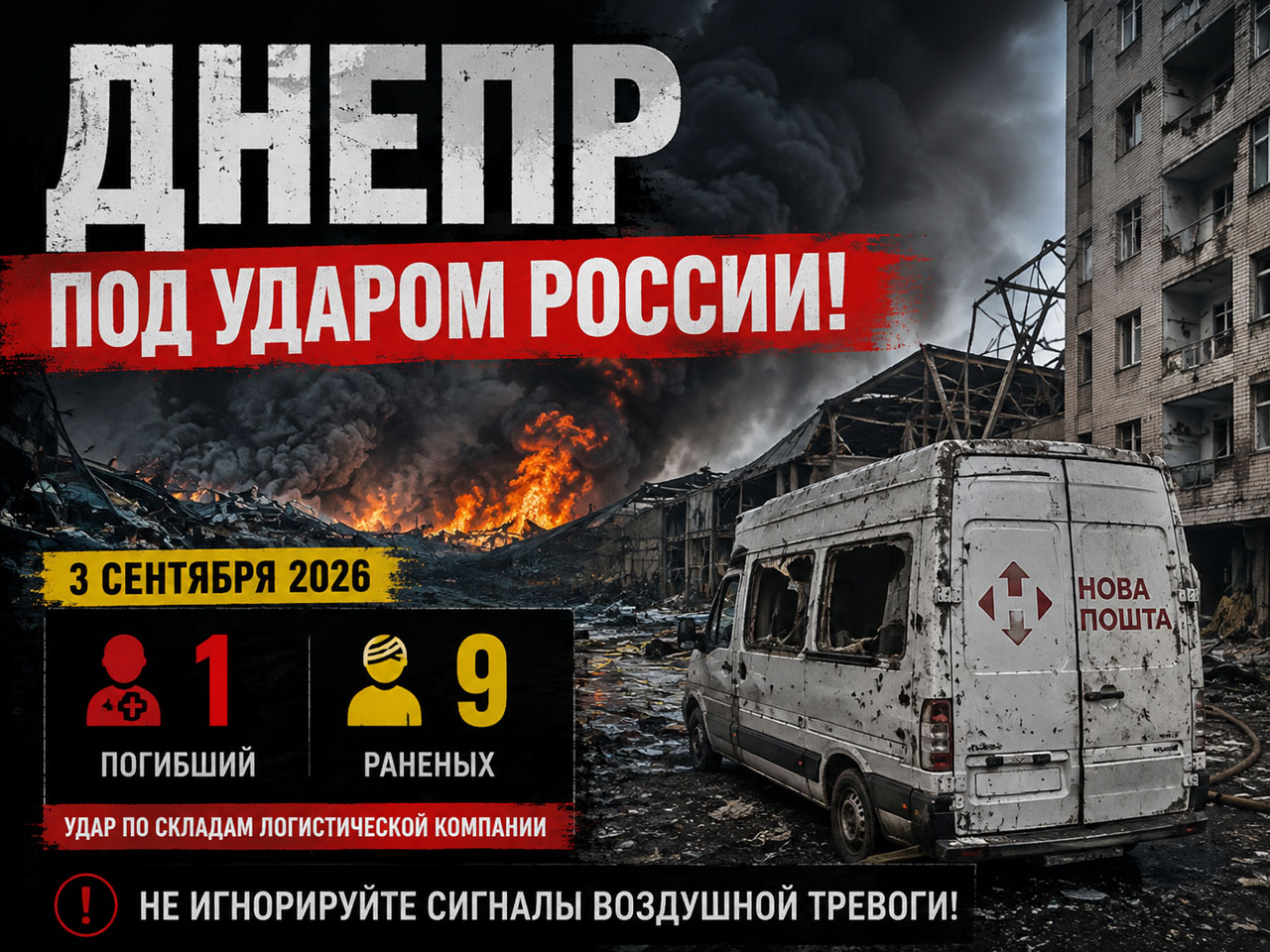 Россия атаковала Днепр 3 сентября: погиб 27-летний мужчина, девять человек получили ранения Россия атаковала Днепр 3 сентября: погиб 27-летний мужчина, девять человек получили ранения