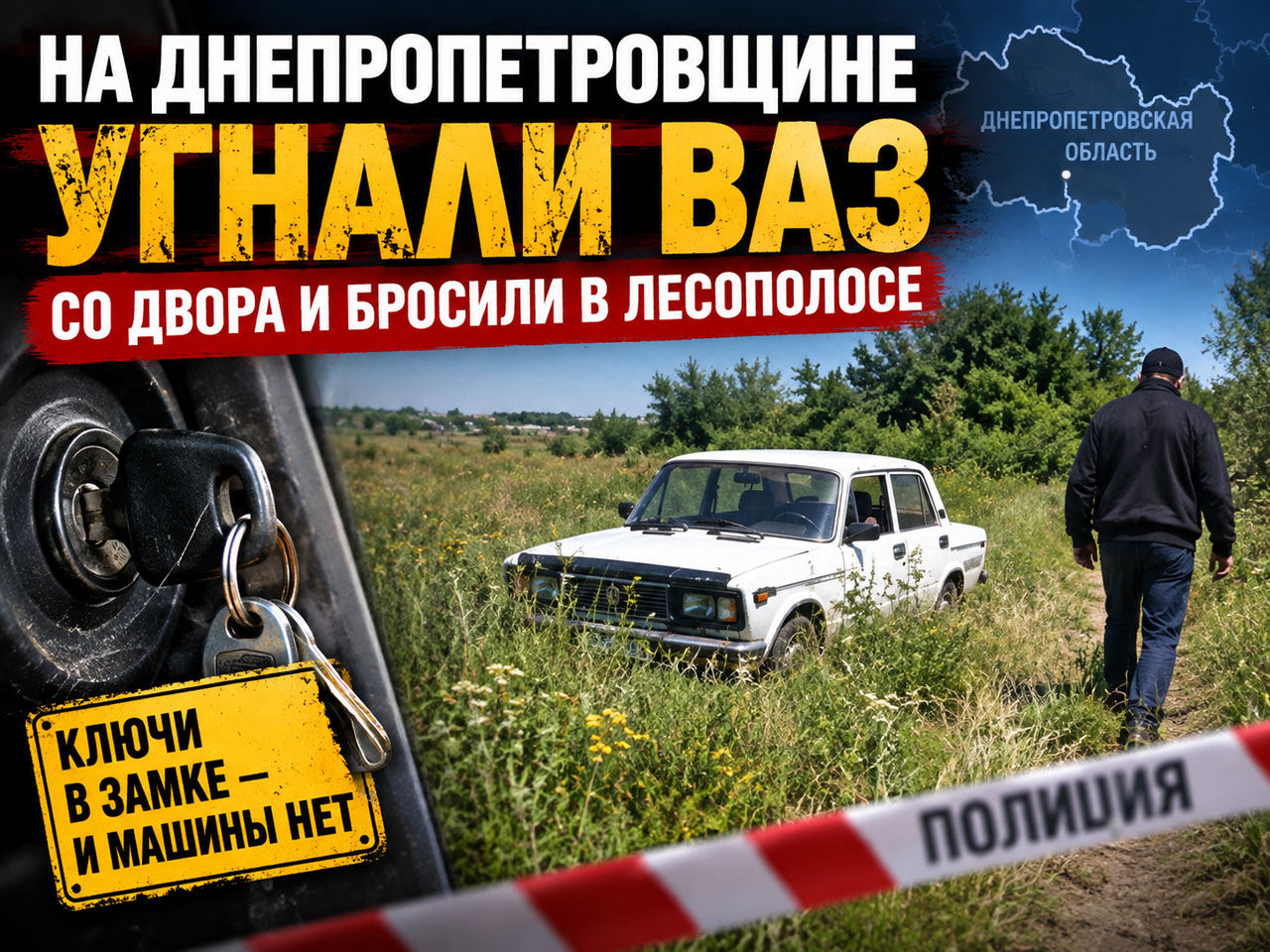 На Днепропетровщине 61-летний мужчина угнал ВАЗ со двора и бросил автомобиль в лесополосе На Днепропетровщине 61-летний мужчина угнал ВАЗ со двора и бросил автомобиль в лесополосе