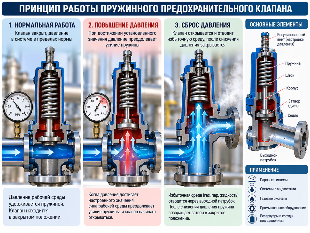схема работы пружинного предохранительного клапана схема работы пружинного предохранительного клапана