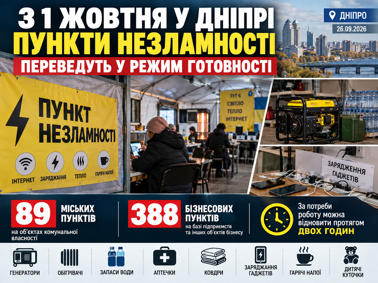 С 1 октября пункты незламности в Днепре перейдут в режим готовности: что изменится для жителей С 1 октября пункты незламности в Днепре перейдут в режим готовности: что изменится для жителей
