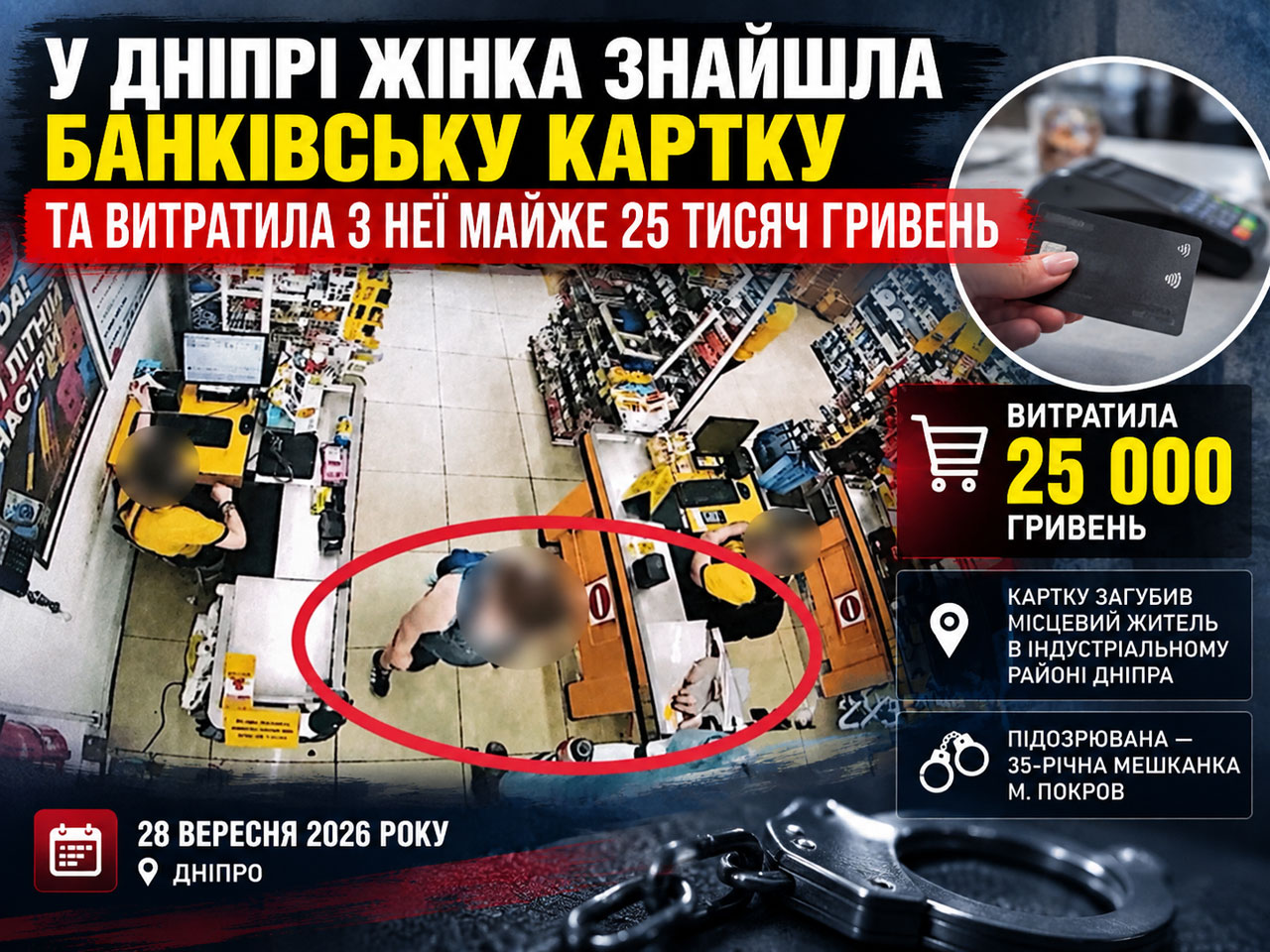 В Днепре женщина нашла банковскую карту и за несколько часов потратила с неё почти 25 тысяч гривен В Днепре женщина нашла банковскую карту и за несколько часов потратила с неё почти 25 тысяч гривен