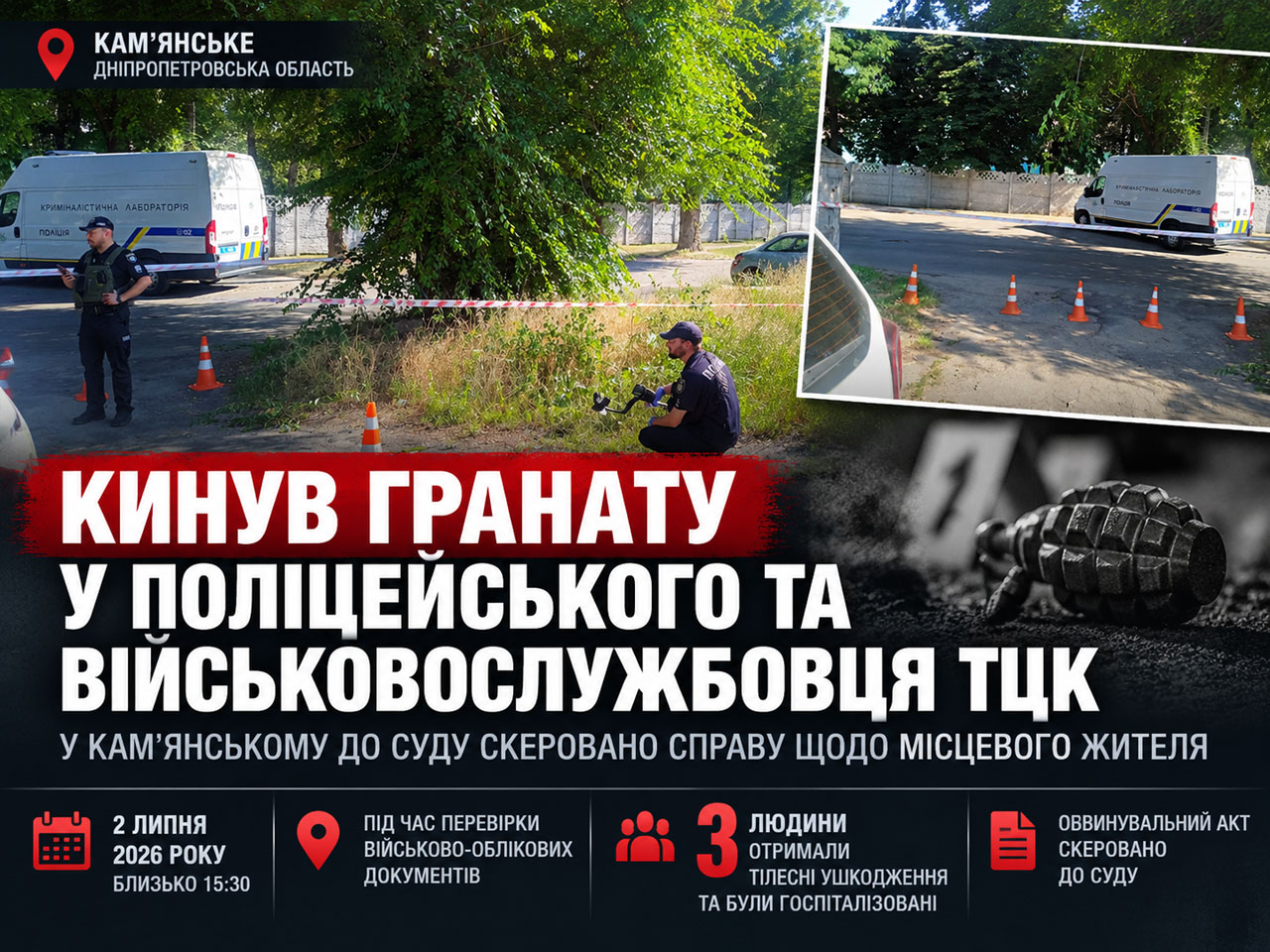 В Каменском 50-летний мужчина бросил гранату в полицейского и военнослужащего ТЦК: дело передано в суд В Каменском 50-летний мужчина бросил гранату в полицейского и военнослужащего ТЦК: дело передано в суд
