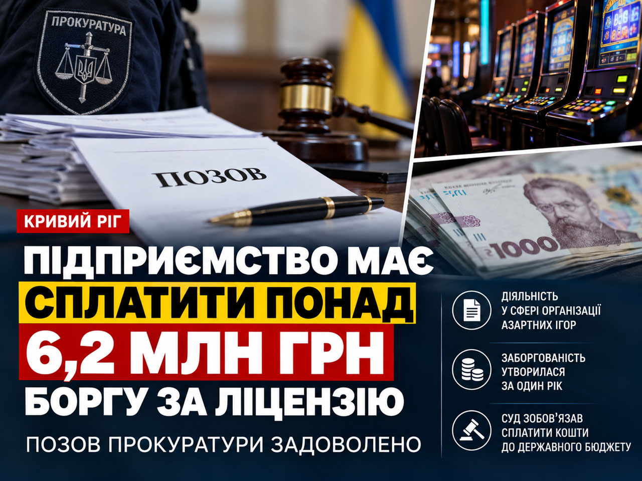 Предприятие в Кривом Роге должно выплатить более 6,2 млн грн за долг по лицензии на азартные игры Предприятие в Кривом Роге должно выплатить более 6,2 млн грн за долг по лицензии на азартные игры